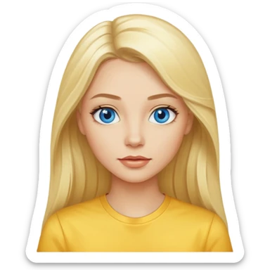 blonde woman long hair blue eyes yellow shirt shiny lips sticker