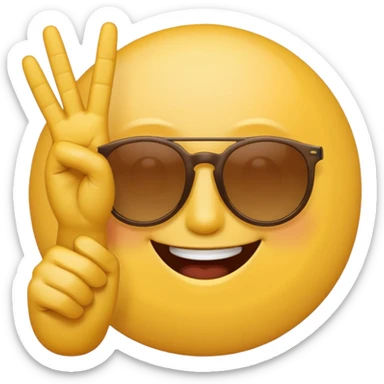 the yellow circle wearing sun glasses emoji holding up a peace sign sticker