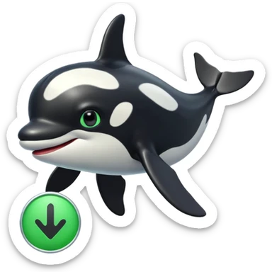 3d Cartoon orca with a green tick icon next to it sticker