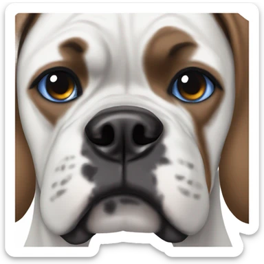 White boxer with one brown eye one blue eye sticker