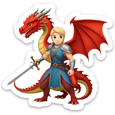 a hero with a sword facing a dragon sticker