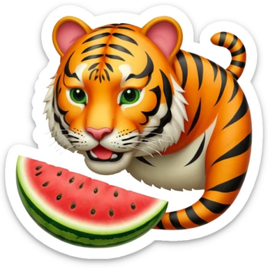 tiger eating watermelon sticker