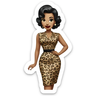 pin up brown woman with black hair in a 50s leopard dress sticker