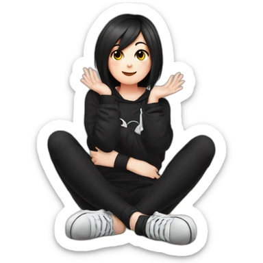 curvy emo girl sits on the floor straight view hands up black skirt белые трусики sticker