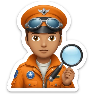 pilot holding a magnifying glass sticker