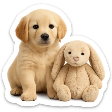 cute golden retriever puppy jellycat bunny plushie sticker