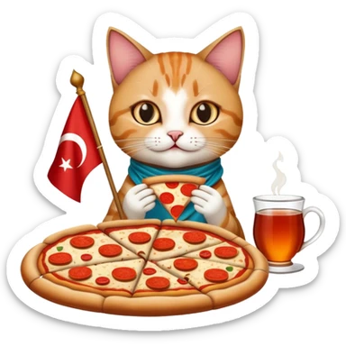 Gato vestido de bandera turca comiendo piZZA Y TE MARROQUÍ sticker