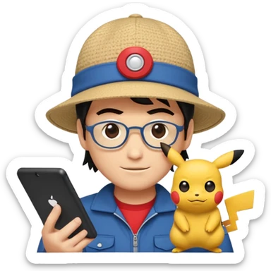 gere emoji do Ash Ketchum o personagem de Pokemon de tiferentes tipos se basenado no do whatsapp mais com um toque de programdador  sticker