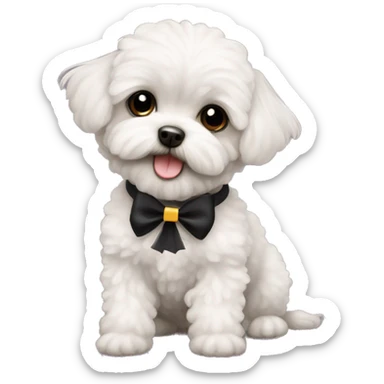 tiny black Maltipoo with a bow sticker