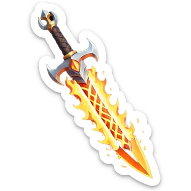 fire guardian sword object icon, flaming blade, glowing lava runes, ember sparks, fantasy weapon, 3D cartoon, mobile game icon style, centered, clean background, no text, no watermark
 sticker