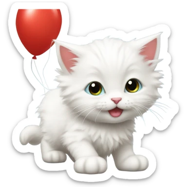 small white kitten and red balloons sticker
