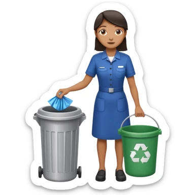 full body housekeeper putting trash in the trash can sticker