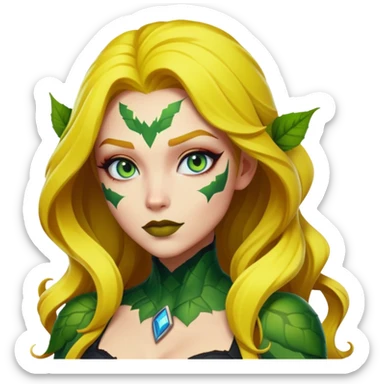 poison ivy fortnite skin blue eyes, yellow hair, green lips sticker