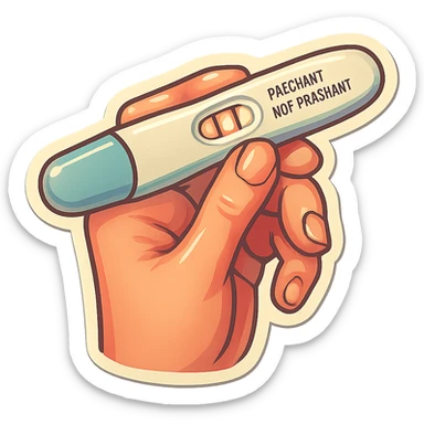 pregnancy test in hand, retro stickers style, soft rounded shapes, expressive contours, vintage color palette, light paper texture, shadows and highlights, transparent background sticker