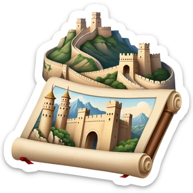icon featuring an ancient scroll, quill pen with famous historical landmarks and monuments like the Great Wall and the Colliseum in the background. Historical figures are depicted as statues, symbolizing the study of history. Transparent background highlights the legacy of past civilizations. sticker