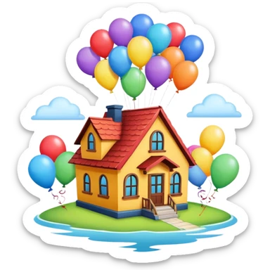 house with balloons on top sticker