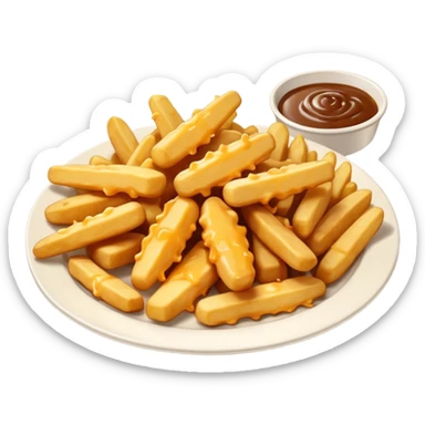 cheese curds with gravy on fries in a white plate sticker
