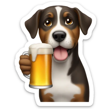 A dog drinking a beer sticker