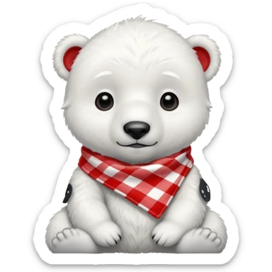 baby polar bear wearing a red and white checkered Neckerchief sticker