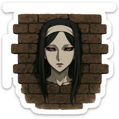 Overlord's Nigredo face emerging from a brick wall, mysterious and slightly eerie, anime style sticker