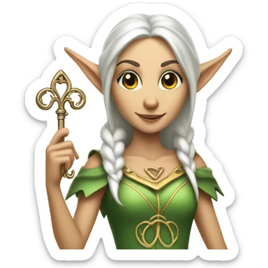 an elf woman login holding a big key sticker