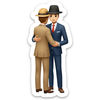 man in suit with tall hat hugs worker full height sticker