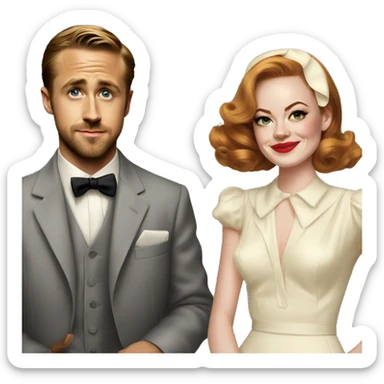 Ryan gosling and Emma stone 1940s party sticker