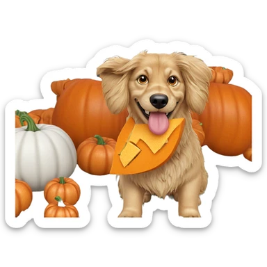 playful dog with pumpkin joy sticker