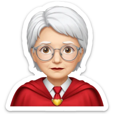 An older woman with glasses and white hair, in a red tie and cape (might resemble Professor McGonagall). sticker