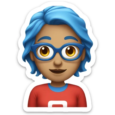 a woman with blue hair in red tshirt sticker