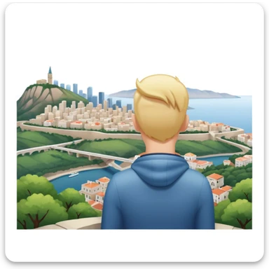 quelqu'un qui admire la vue depuis un point panoramique avec une ville en contrebas
 sticker