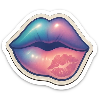 lips with a kiss mark on the screen, retro stickers style, thin clean contours, soft rounded shapes, pastel palette #98B5BC, #B5B3C1, #C9A3C9, #E4C0CA, #F7DCD1, #F7C0AA, detailed shadows and highlights, soft lighting, transparent background, no decorative elements sticker