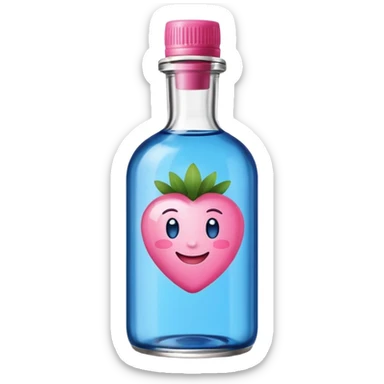 Smiling bottle of oil blue top pink outside with logo that says berry oil sticker