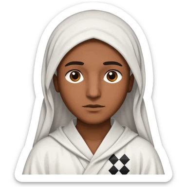 Una persona morena que solo se le vea la cara con una bata de arabe en la cara color blanco con cuadros negros sticker