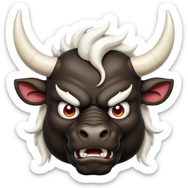 black angry powerful with white horns bull emoji sticker