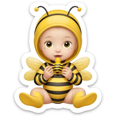 baby girl with pacifier dressed as a bee sticker