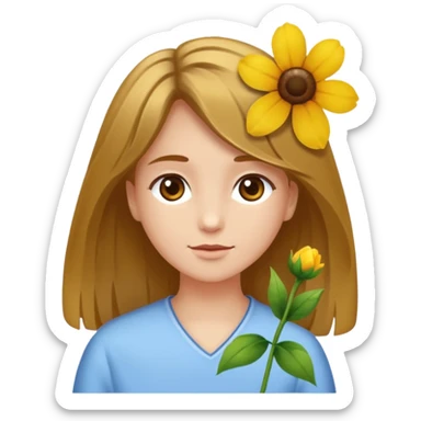 Ein braunhaariges Mädchen (glatte Haare ) mit einen Blume hinter dem ohr lange haare zur Seite kuckend Blume hinter dem rechten Ohr so das man es sieht zur Seite schauend sticker