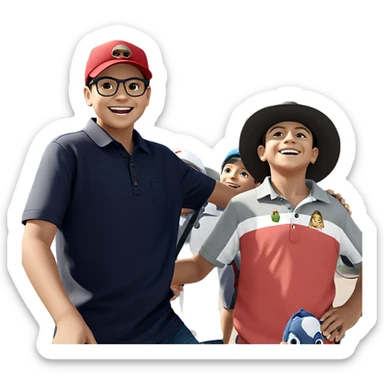boys smiling outdoors in hats sticker