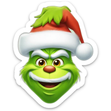 Grinch face smiling with santa clause hat sticker