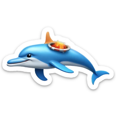 dolphin transforming into a rocket and fireworks behing sticker
