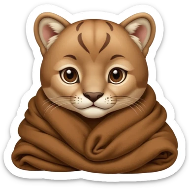 Cozy puma cougar cub in blanket with paws sticker