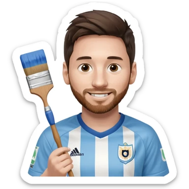 create an emoji of Lionel Messi smiling in an Argentina shirt holding a paintbrush sticker