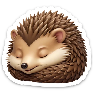 Meme-Worthy Cute Sleeping Hedgehog Portrait Emoji, Head resting peacefully with a contented smile, showcasing a delightfully compact build and a luxuriously soft brown Fur with tiny spines, eyes shut in a serene, restful nap, Simplified yet hilariously adorable features, highly detailed, glowing with a soft, drowsy light, high shine, relaxed and utterly lovable, stylized with an air of playful laziness, bright and heartwarming, soft glowing outline, capturing the essence of a comically sleepy hedgehog, so meme-worthy it feels like it could instantly become the next viral sensation of adorable slumber! sticker