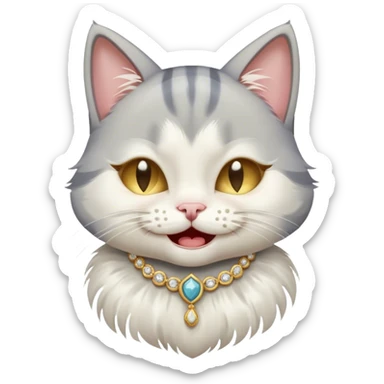 Grey and white fur cat laughing crying wearing fancy clothes sticker