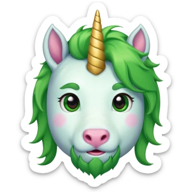 unicorn face cute and green haired and bearded sticker
