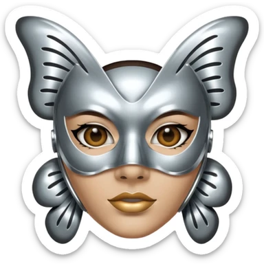 Liquid metal butterfly emoji, silver chrome material, iOS emoji style, smooth curves, reflective surface, elegant and minimal, white background sticker