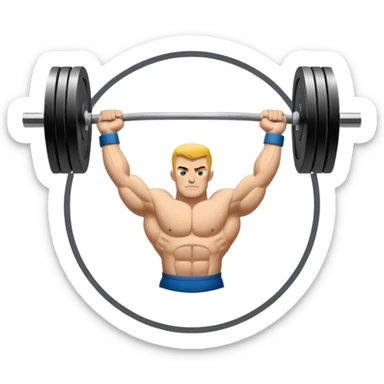 Powerlifting emblem featuring a stylized barbell with heavy weights on each side, flanked by muscular arms gripping the bar. The design is bold and dynamic, symbolizing strength and determination. The background is minimal, focusing on the emblem itself, with a sleek and professional look.  sticker