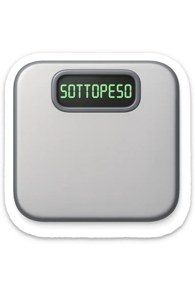 bilancia pesapersone con la scritta "SOTTOPESO" SUL DISPLAY, stile emoji iphone, iperrealistico 4k sticker