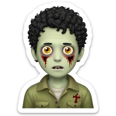 boy zombie with black curly hear sticker