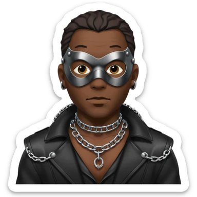 Leather masked, leather clothing, dark guy wearing chain collar sticker